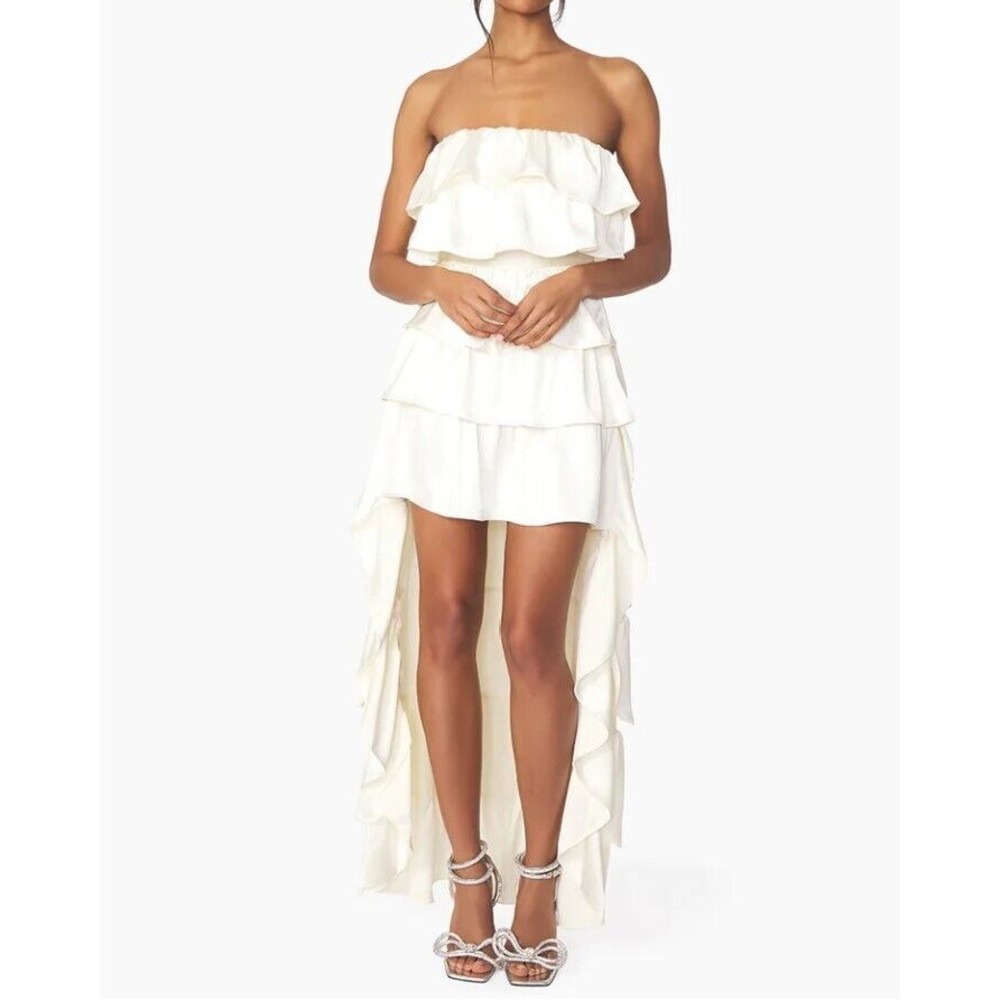 WEWOREWHAT Tiered Ruffle High Low Dress‎ in Whisper White size 6 ($149)